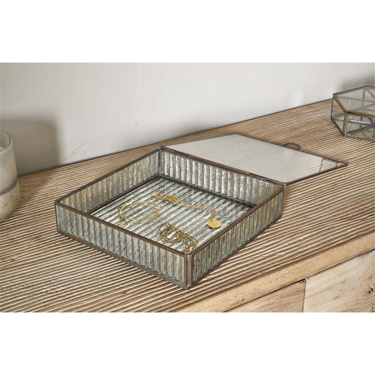 Malita Ribbed Glass Jewellery Box - Antique Brass