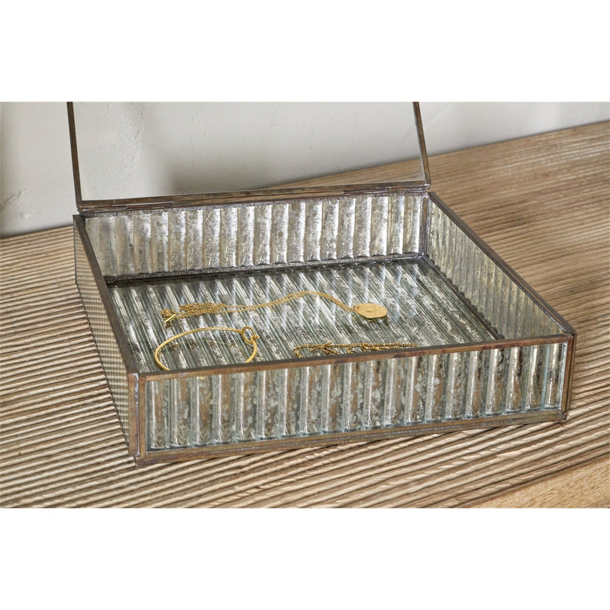 Malita Ribbed Glass Jewellery Box - Antique Brass