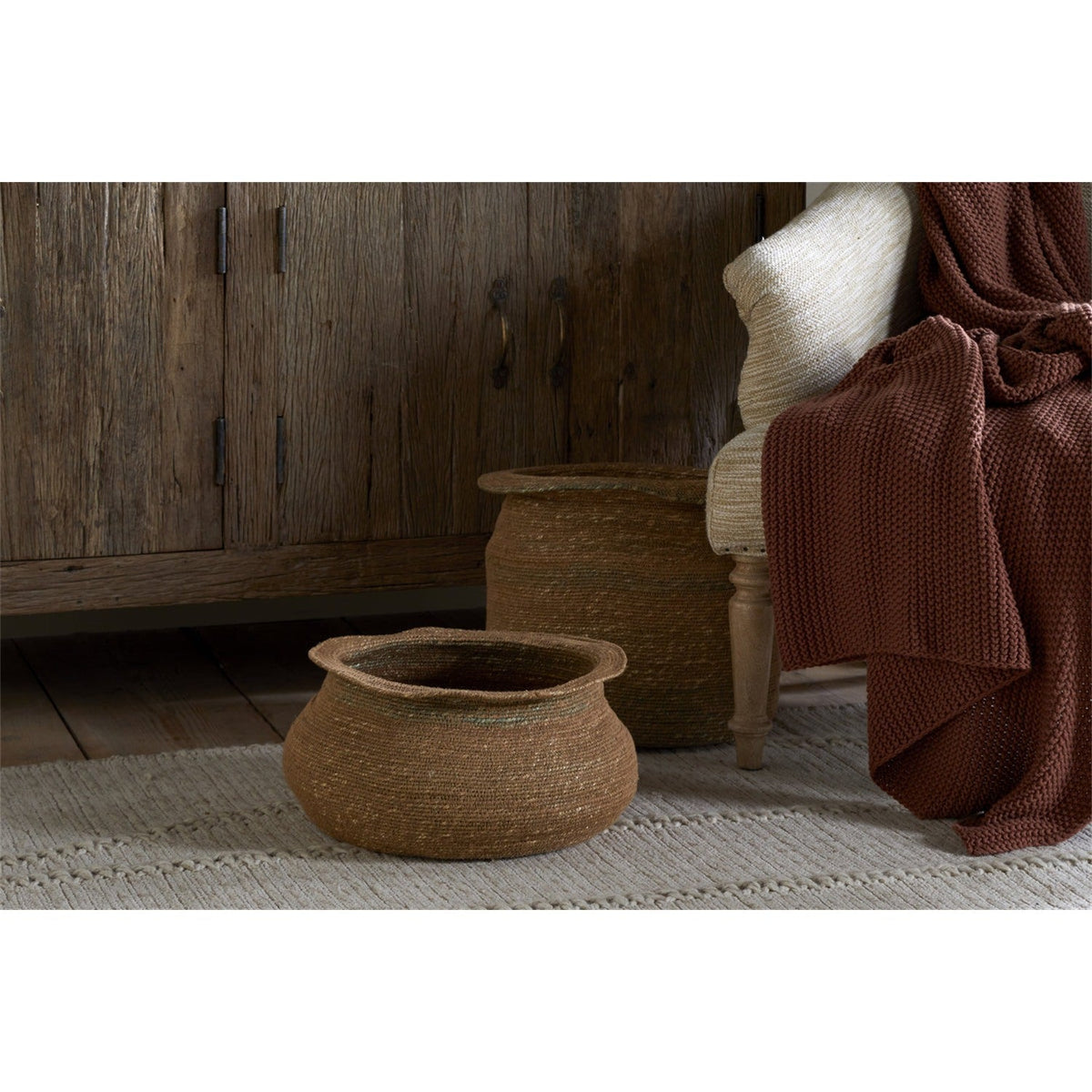 Rana Short Storage Basket - Natural & Moss