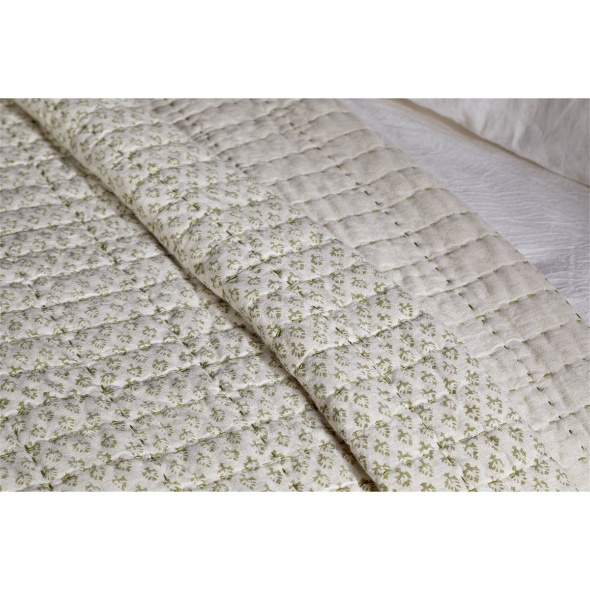 Peplu 220 x 240cm Cotton Quilted Bedspread - Sage Green