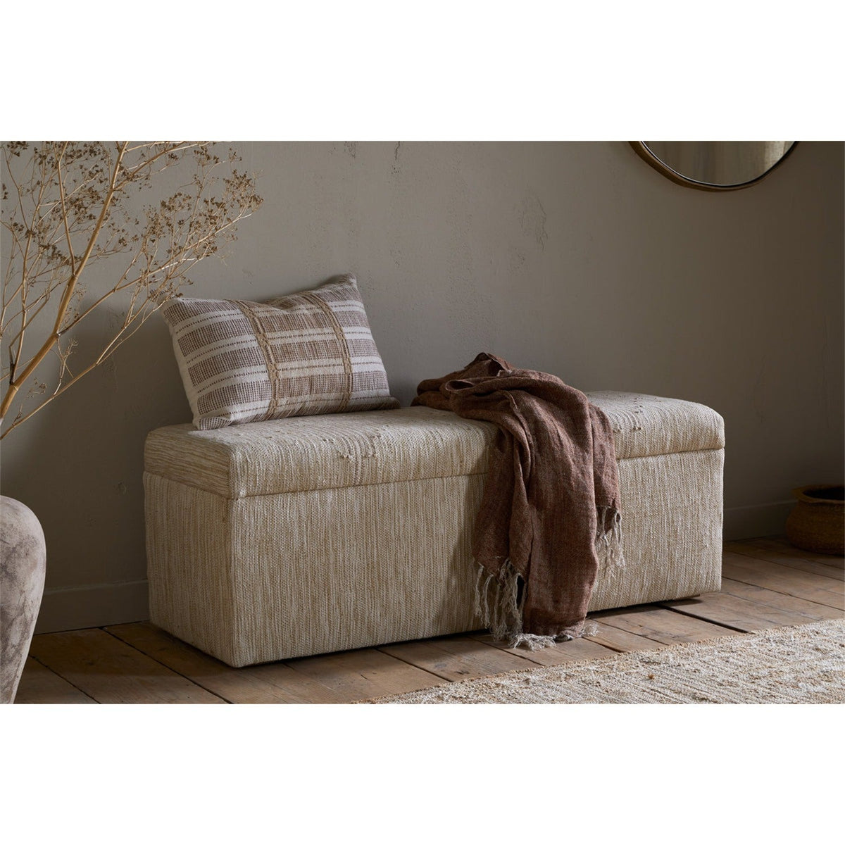 Aranya Cotton & Jute Upholstered Storage Bench - Natural