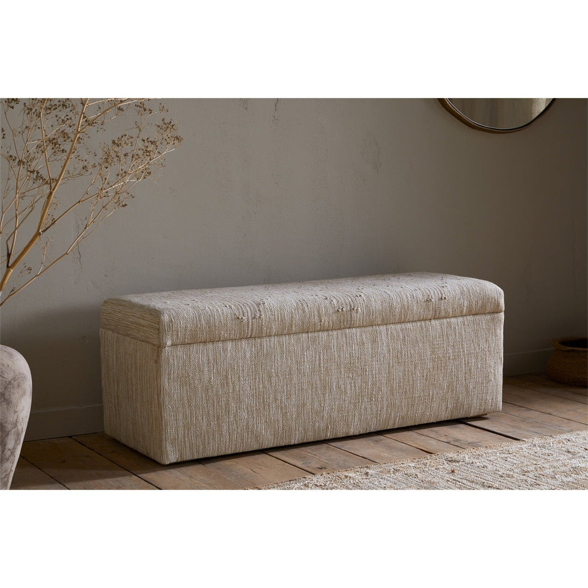 Aranya Cotton & Jute Upholstered Storage Bench - Natural