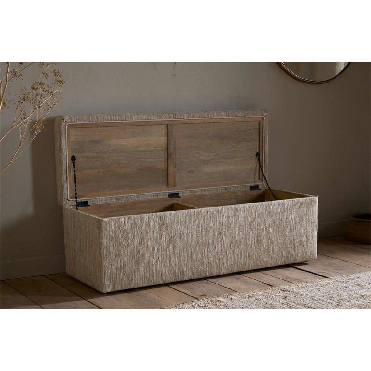 Aranya Cotton & Jute Upholstered Storage Bench - Natural