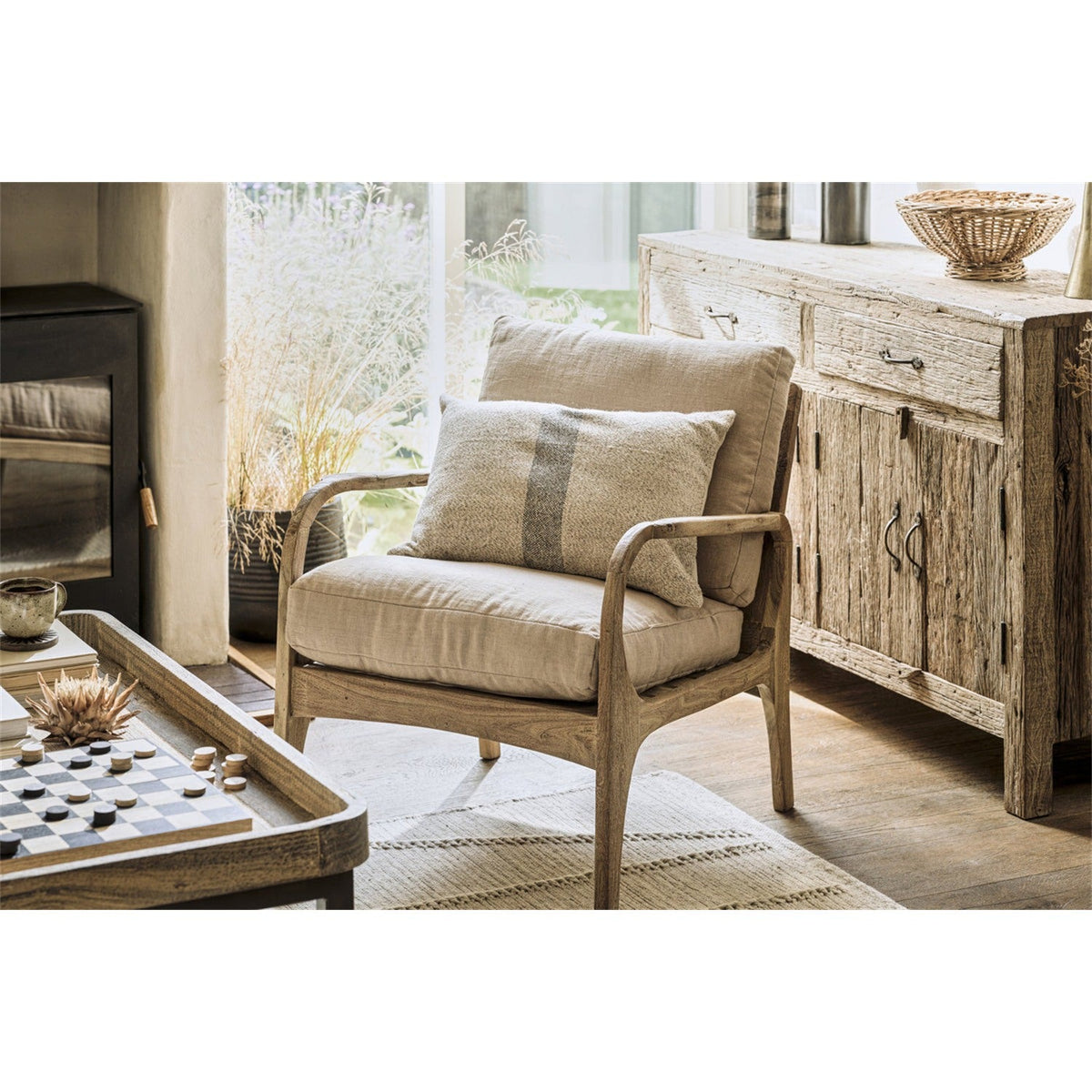 Jaya Acacia Wood & Linen Armchair - Natural