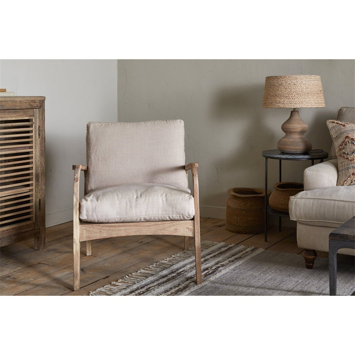 Jaya Acacia Wood & Linen Armchair - Natural