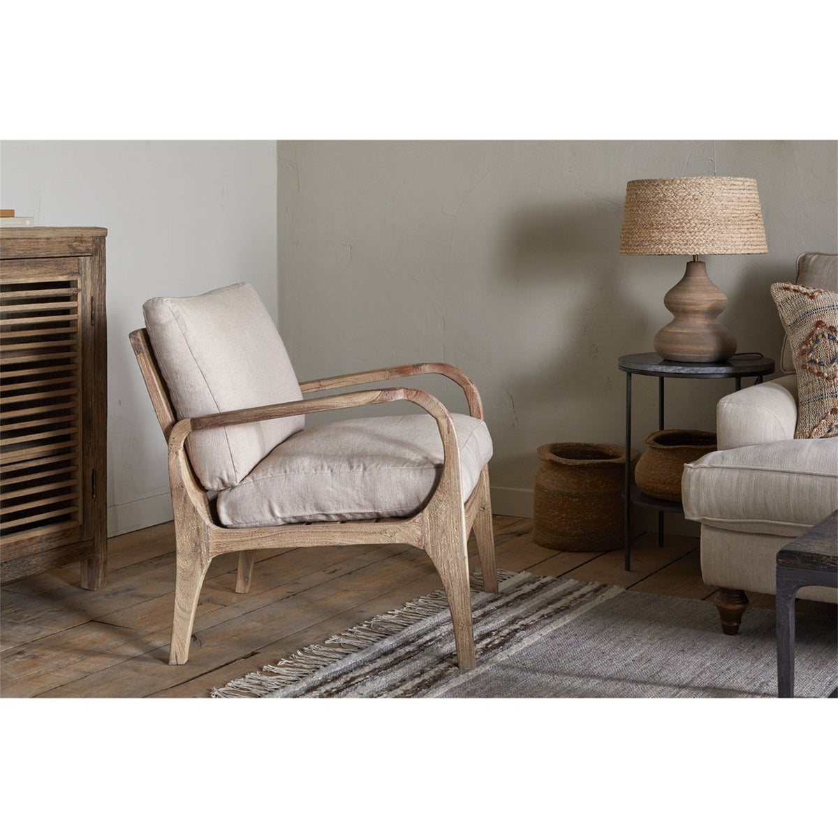 Jaya Acacia Wood & Linen Armchair - Natural