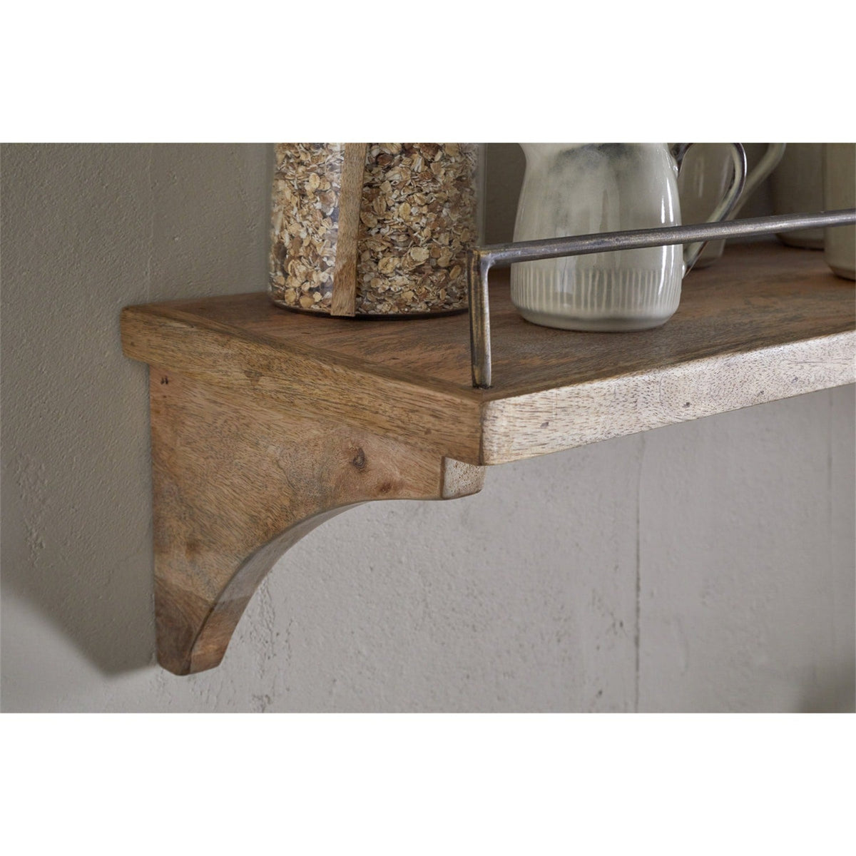 Meera Small Mango Wood & Iron Wall Shelf - Natural