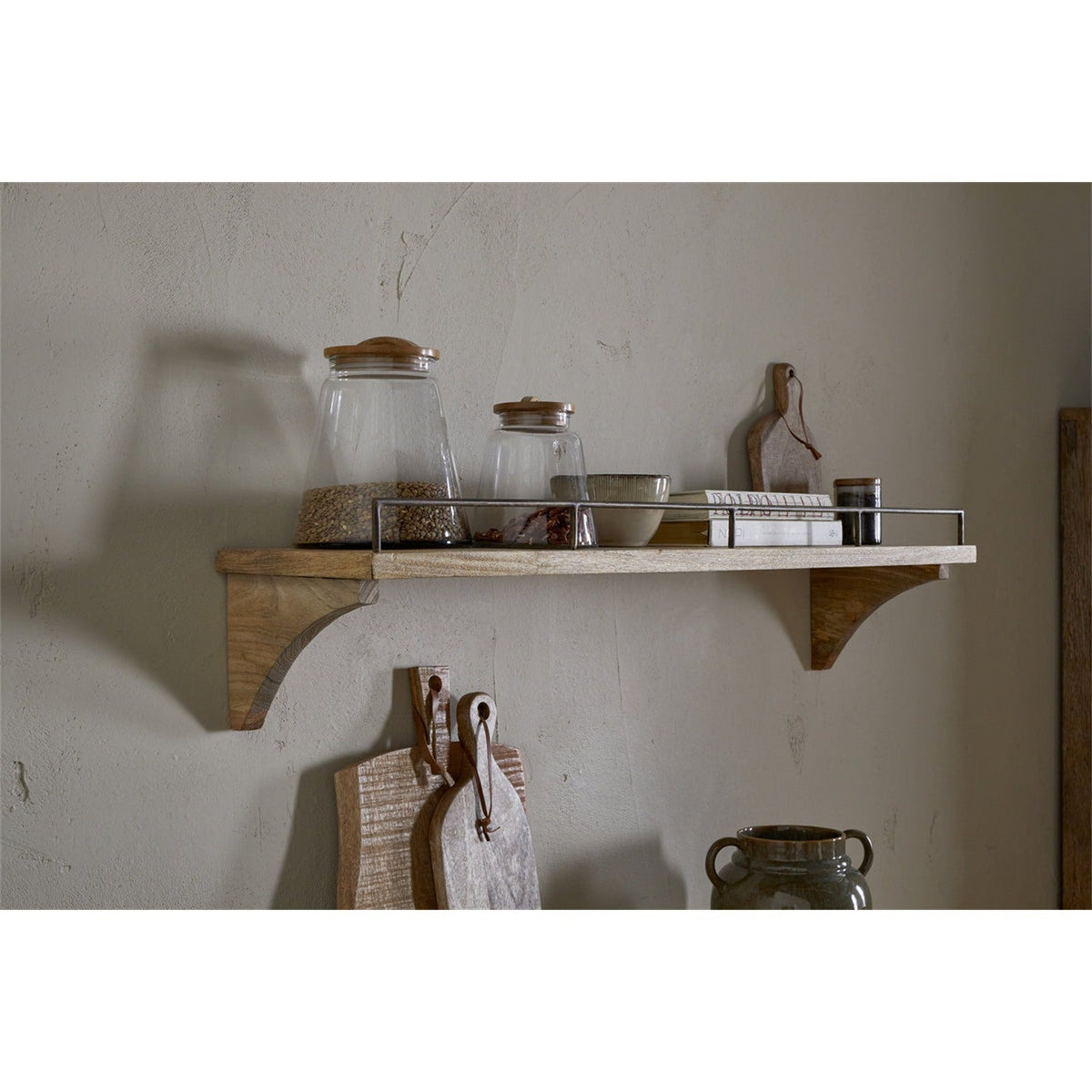 Meera Large Mango Wood Gallery Wall Shelf - Natural