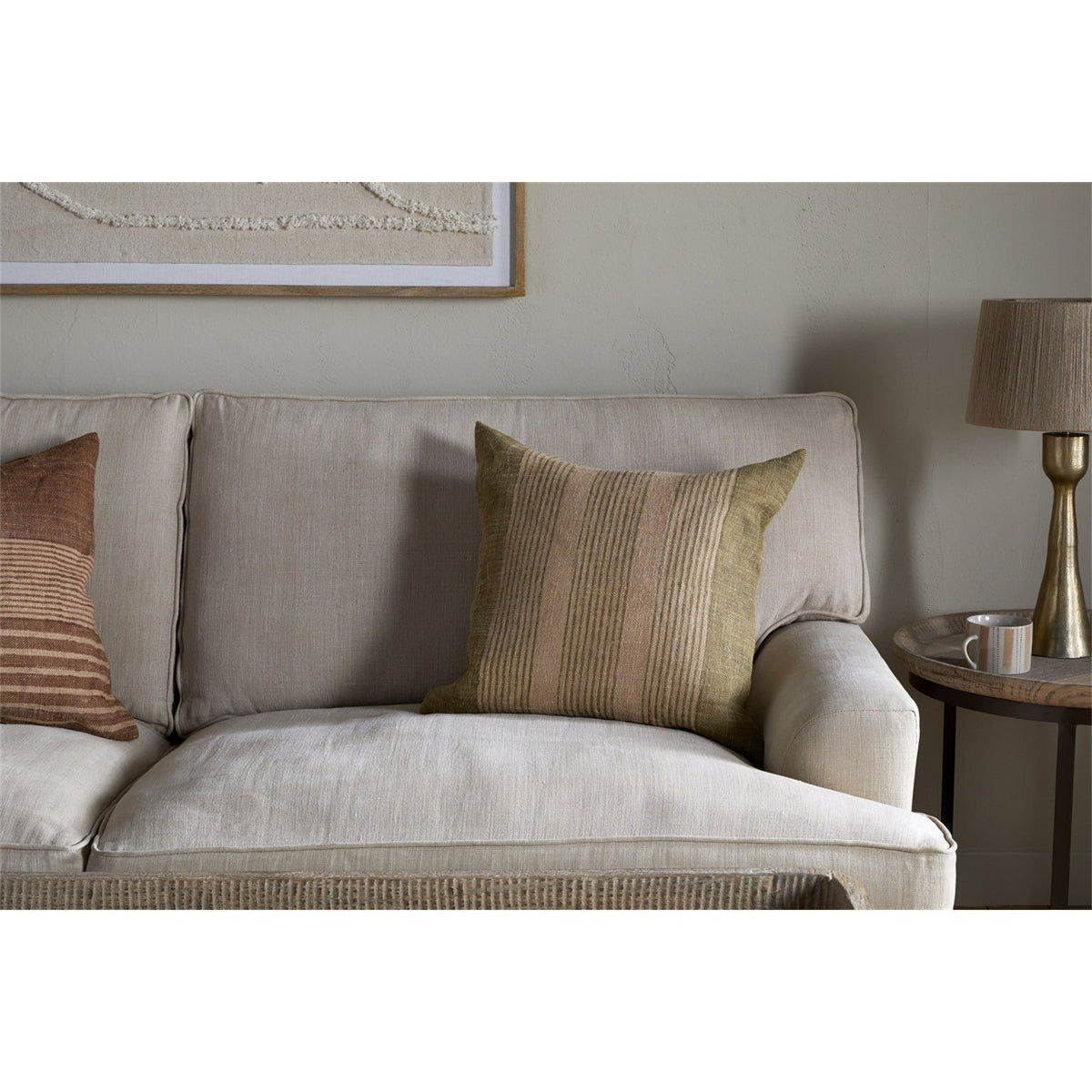 Eesha 60 x 40cm Striped Jute Cushion Cover - Sage Green
