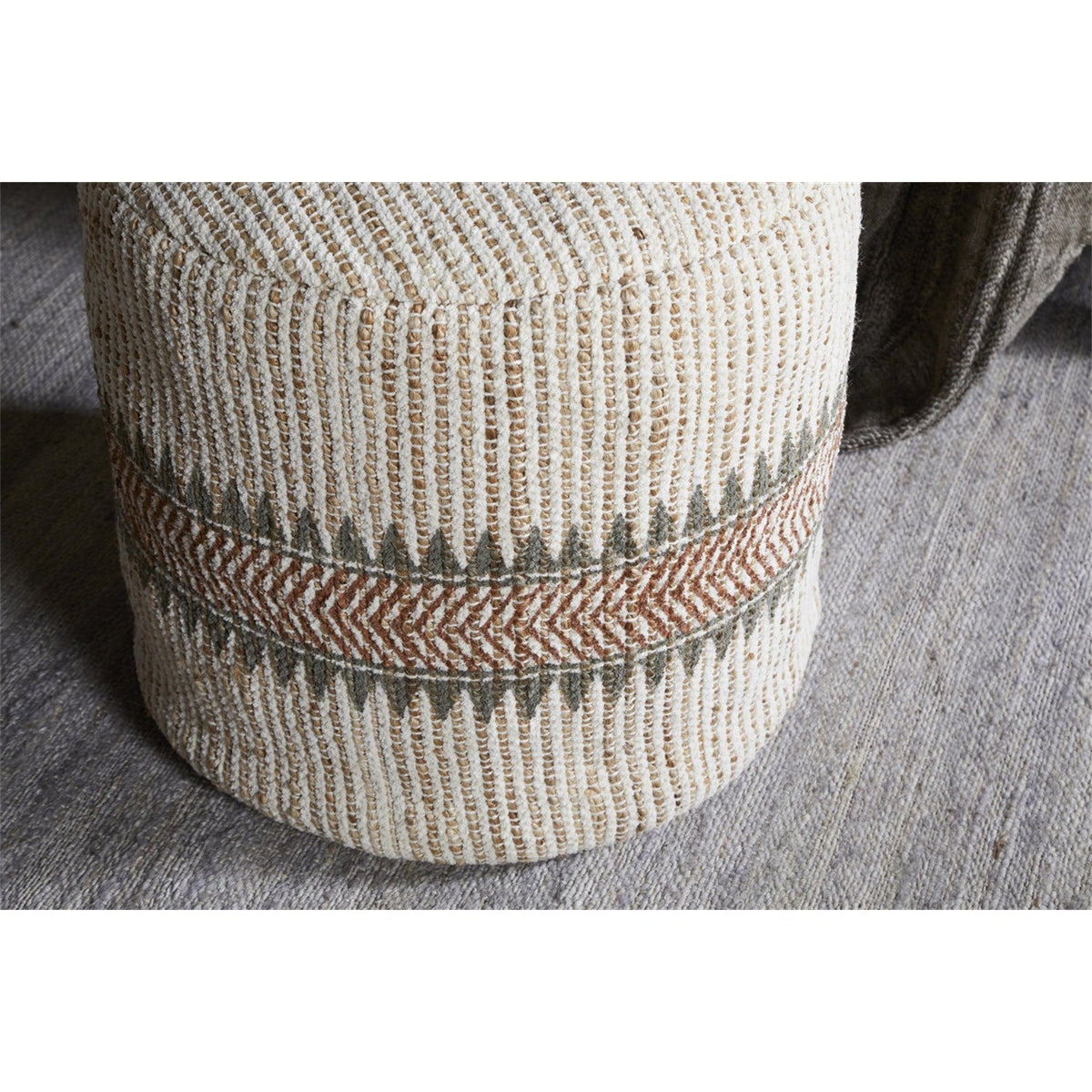 Zairya Tall Jute & Cotton Pouffe - Natural & Rust