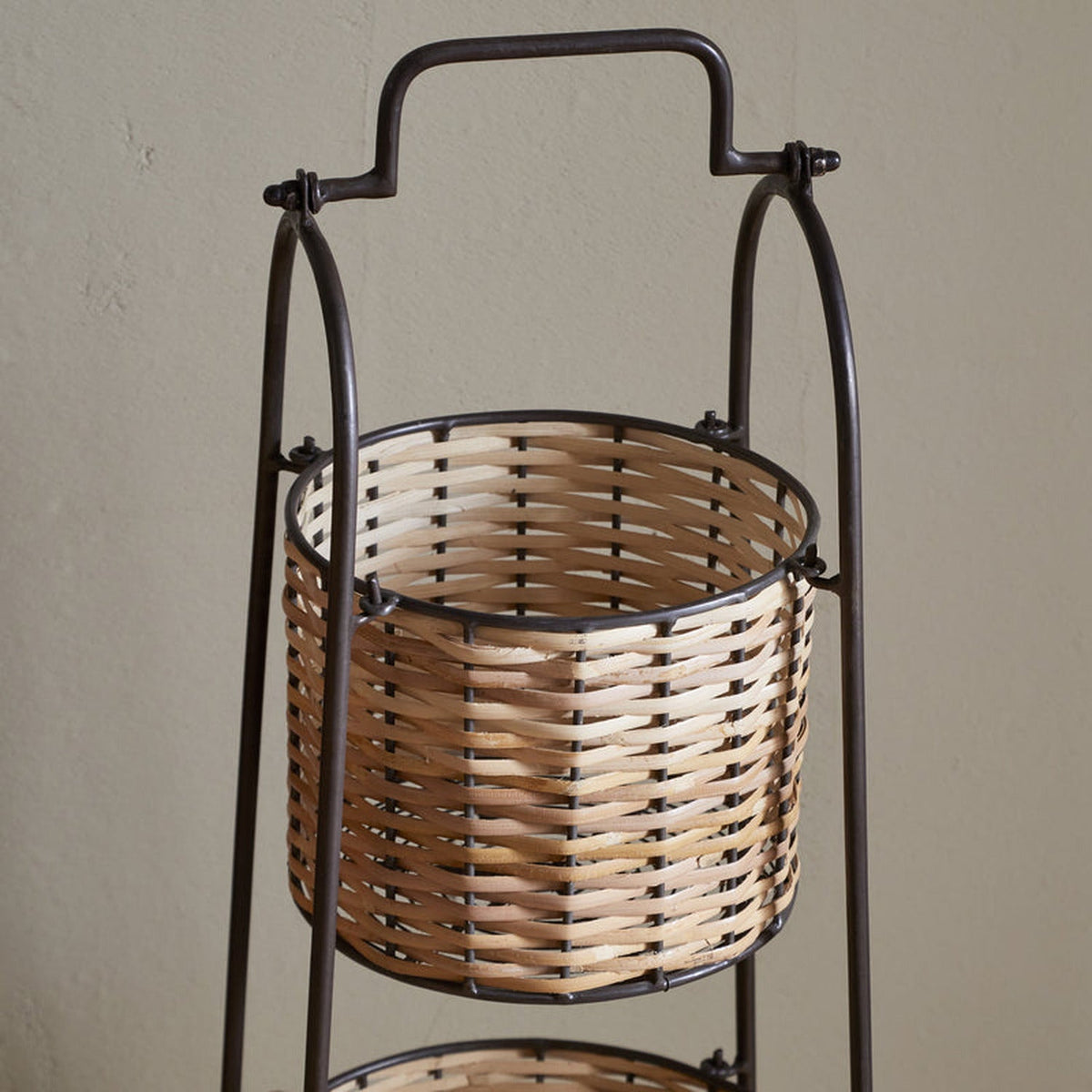 Montali Three Tier Iron & Rattan Caddy - Natural