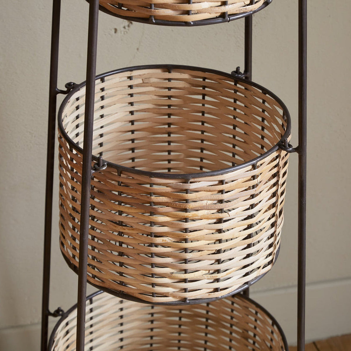 Montali Three Tier Iron & Rattan Caddy - Natural