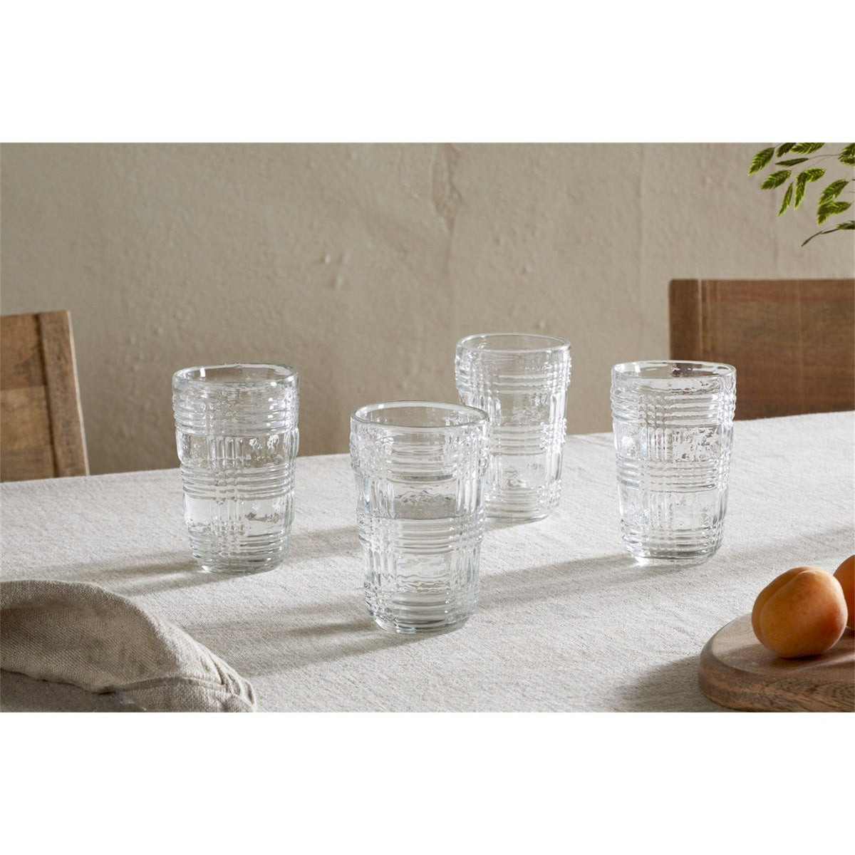 Kaanch Tall Embossed Check Tumblers - Clear - Set of 4