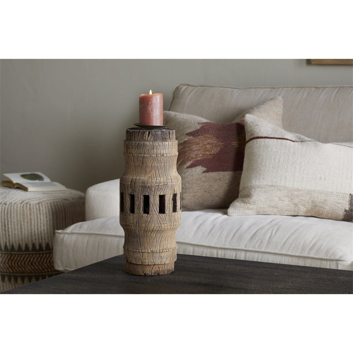 Mvua Reclaimed Wood Pillar Candle Holder - Natural