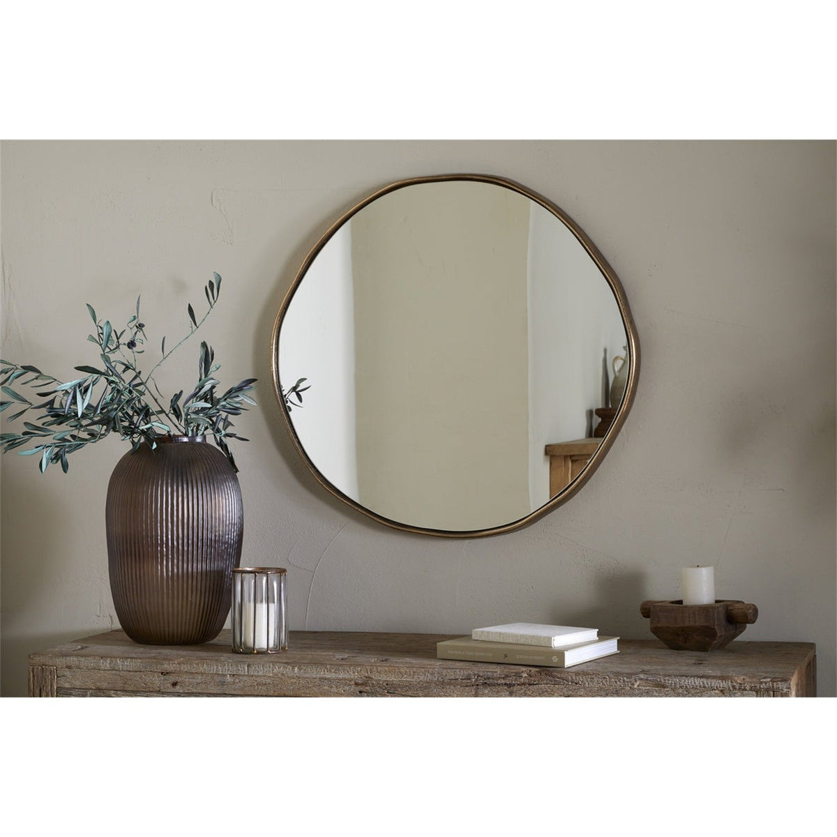 Mchanga Organic Shape Wall Mirror - Antique Brass