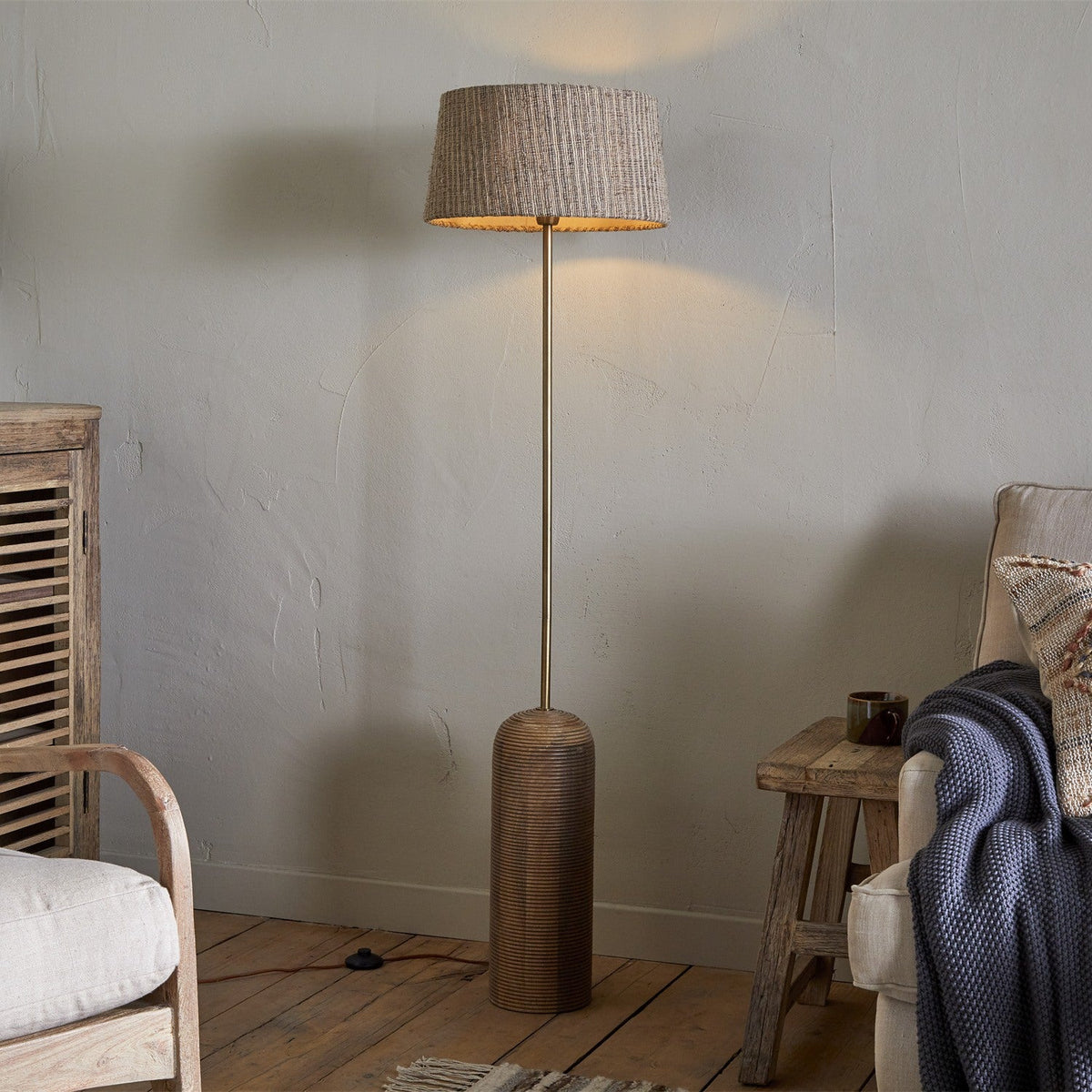 Agua Grooved Floor Lamp Base - Natural