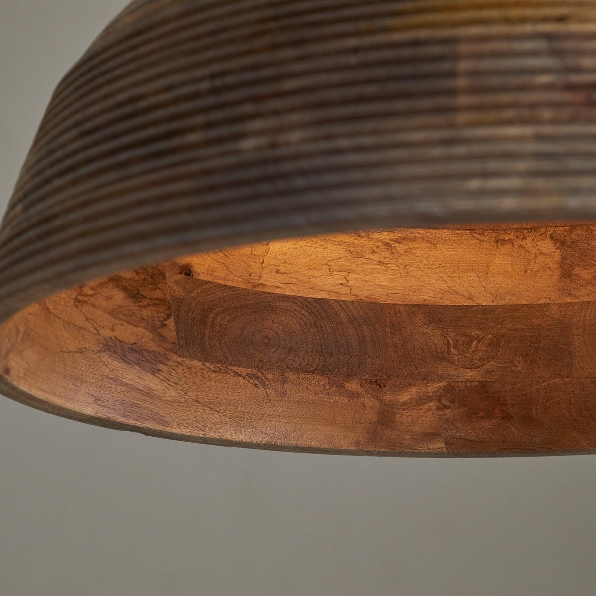 Nadi Grooved Wood Pendant Light - Natural & Antique Brass