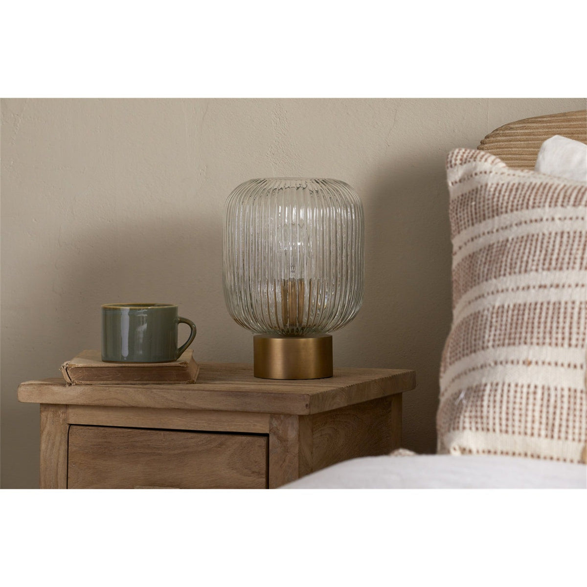 Rizal Fluted Glass Bedside Table Lamp - Antique Brass