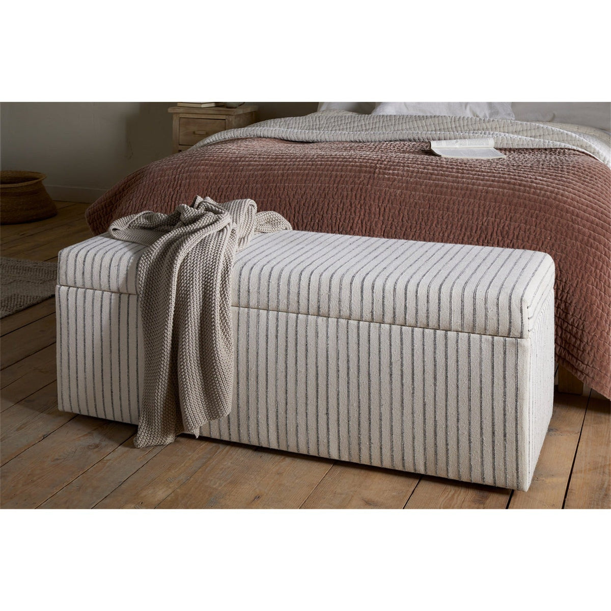 Sanja Cotton & Linen Upholstered Storage Bench - Grey