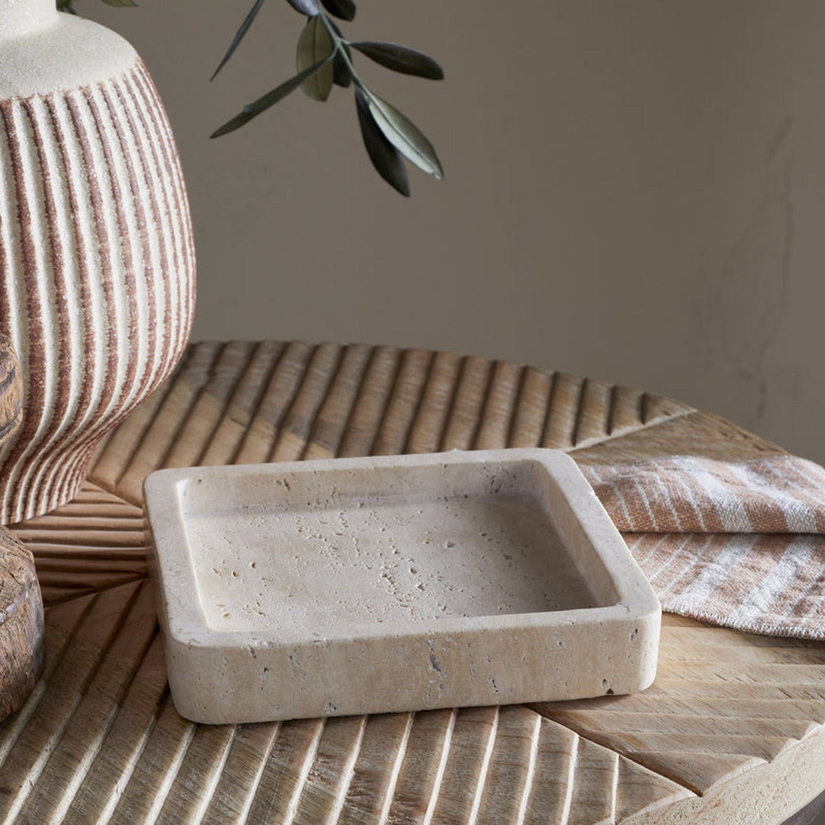 Ganda Large Travertine Vanity Tray - Cream