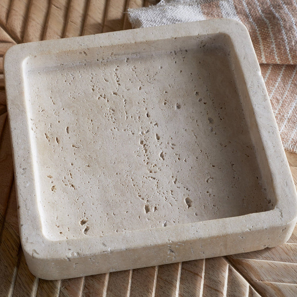 Ganda Large Travertine Vanity Tray - Cream