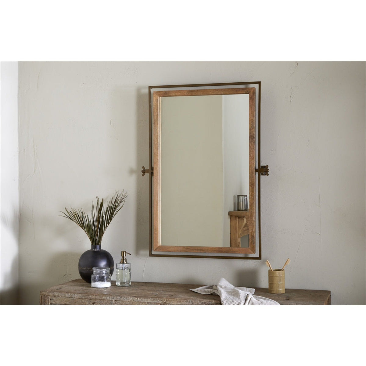 Mar Swivel Wall Mirror - Antique Brass & Natural
