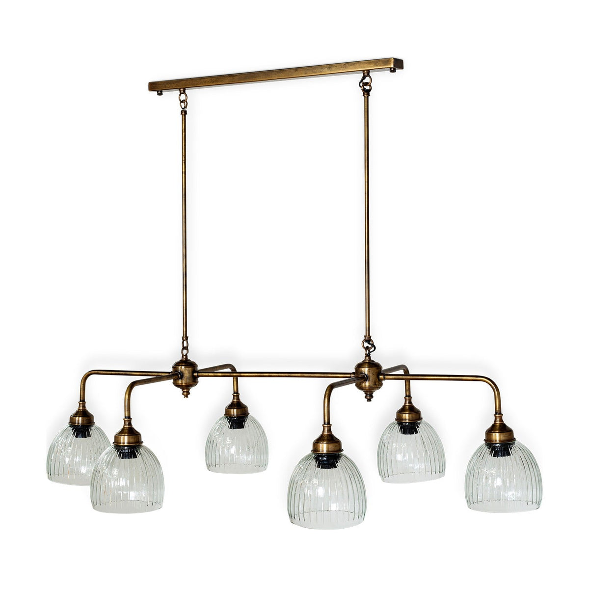 Kakira Ribbed Glass 6 Light Chandelier - Clear & Antique Brass