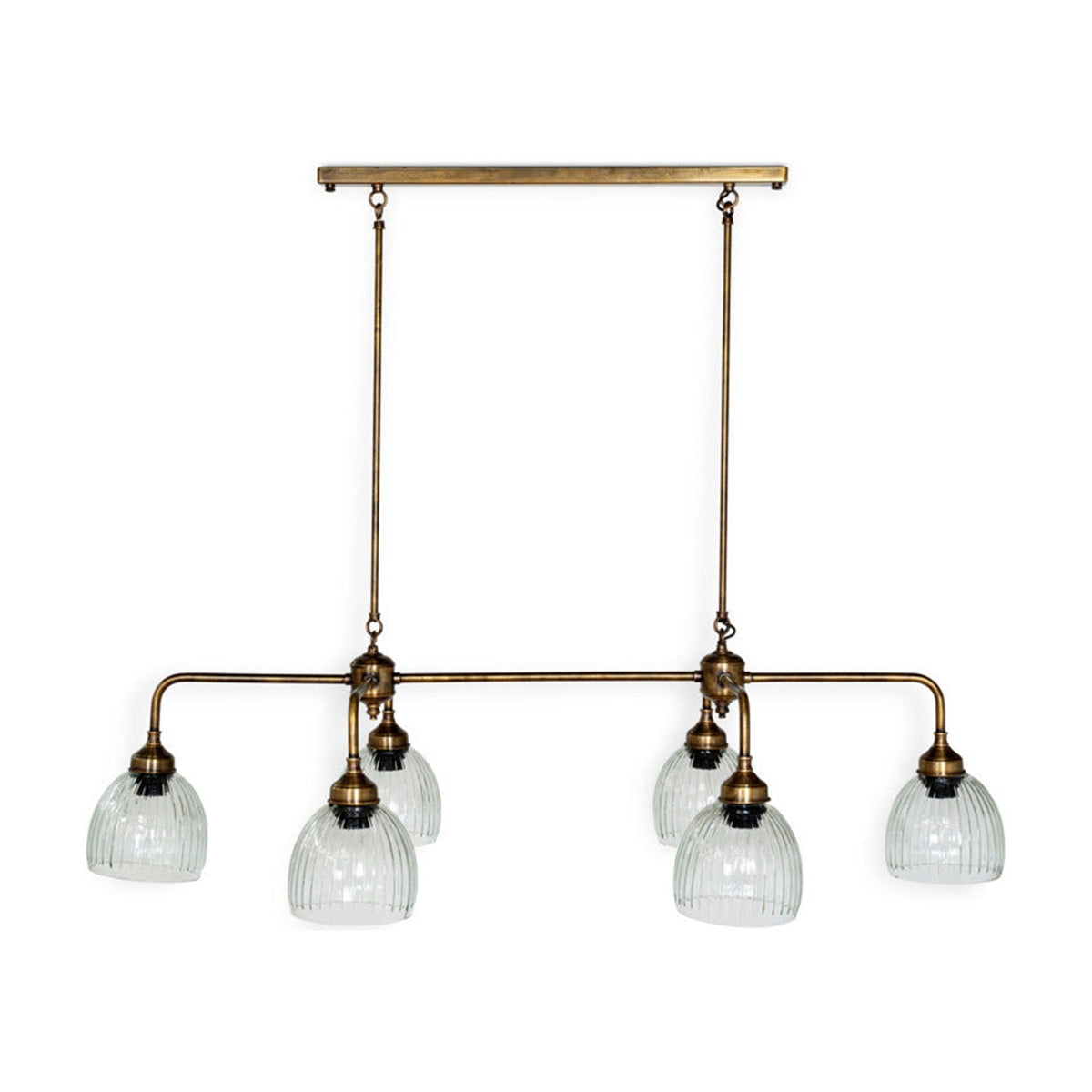 Kakira Ribbed Glass 6 Light Chandelier - Clear & Antique Brass, detail of the brass