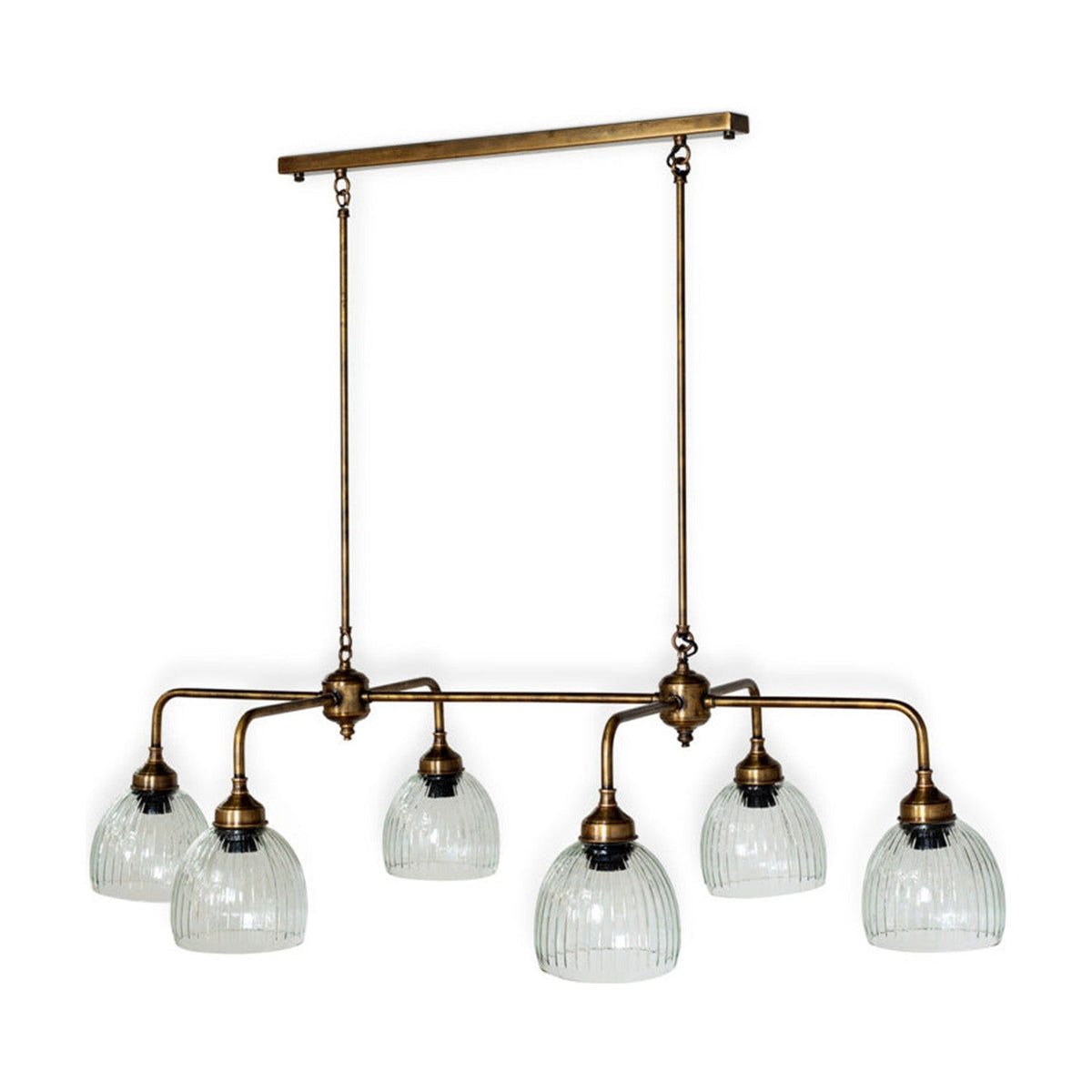 Kakira Ribbed Glass 6 Light Chandelier - Clear & Antique Brass, detail of the brass, view 2