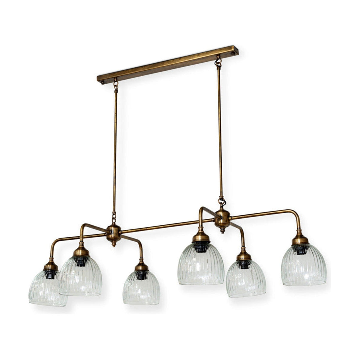 Kakira Ribbed Glass 6 Light Chandelier - Clear & Antique Brass, detail of the brass, view 3