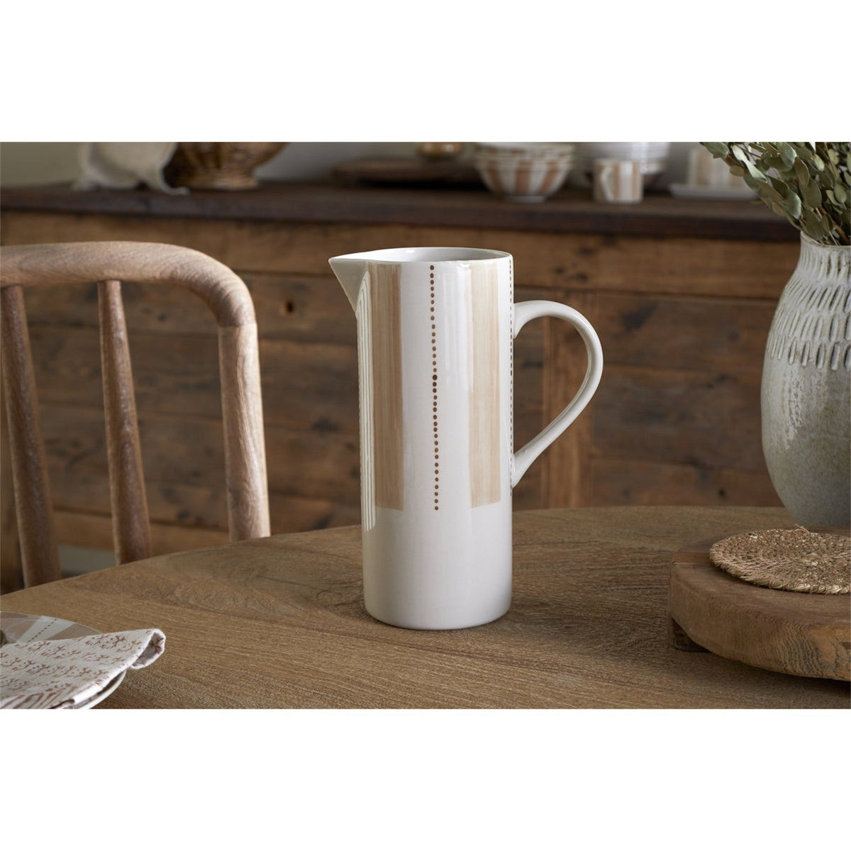 Patthar Large Hand Painted Ceramic Jug - Cream & Clay