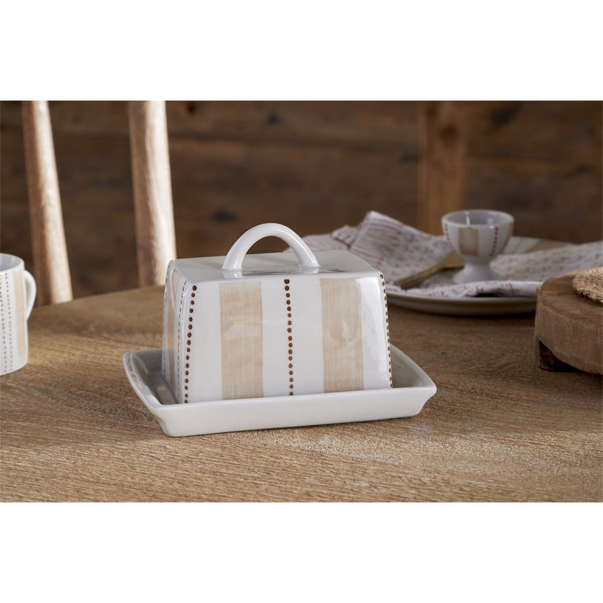 Patthar Ceramic Butter Dish - Cream & Clay
