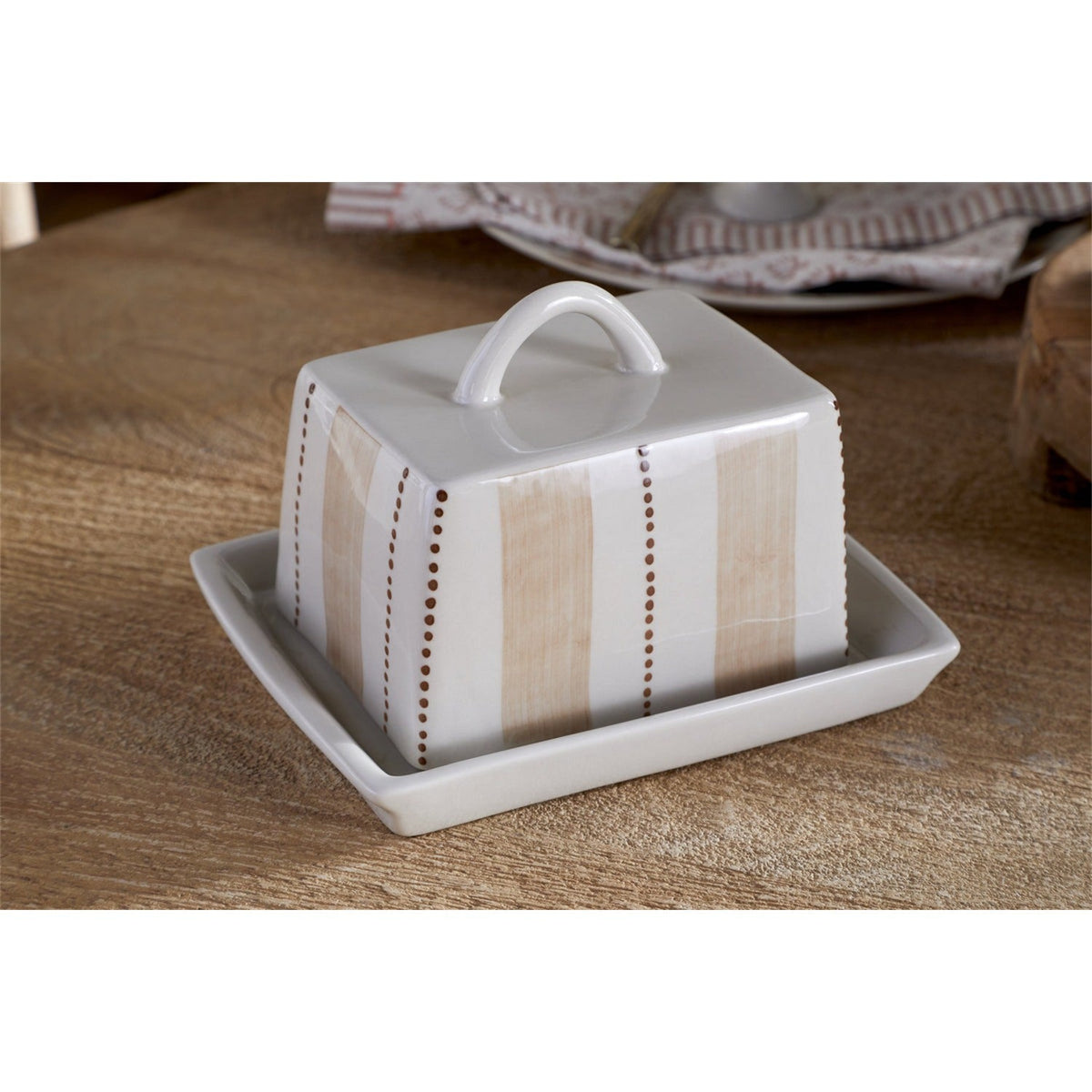 Patthar Ceramic Butter Dish - Cream & Clay