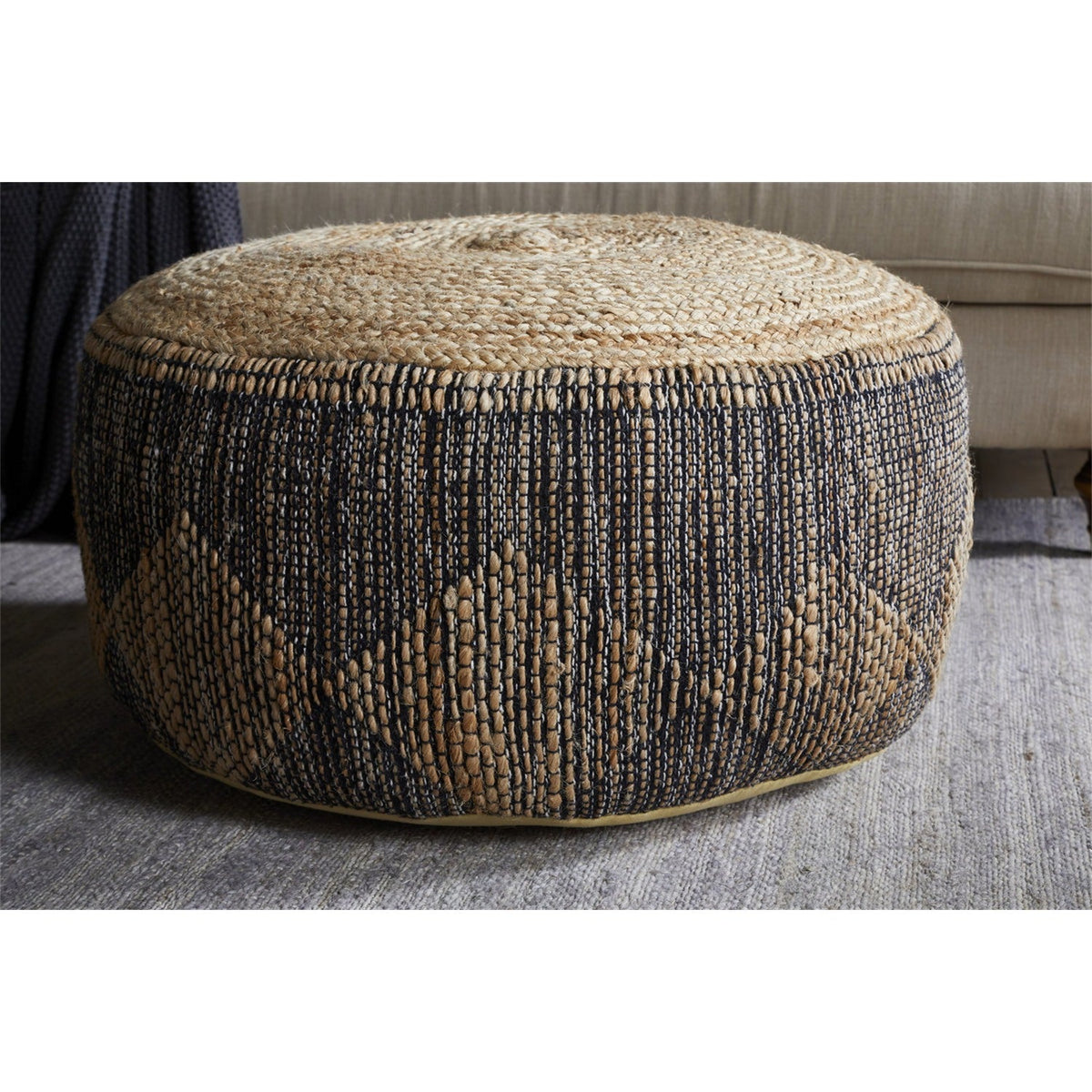Kapil Round Jute Pouffe - Charcoal