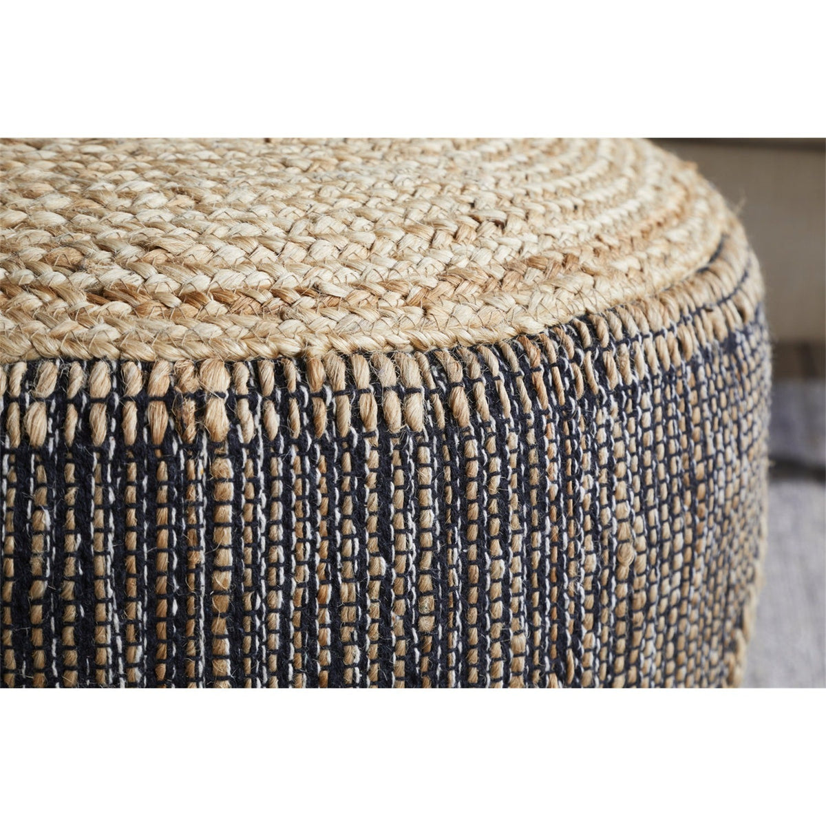 Kapil Round Jute Pouffe - Charcoal