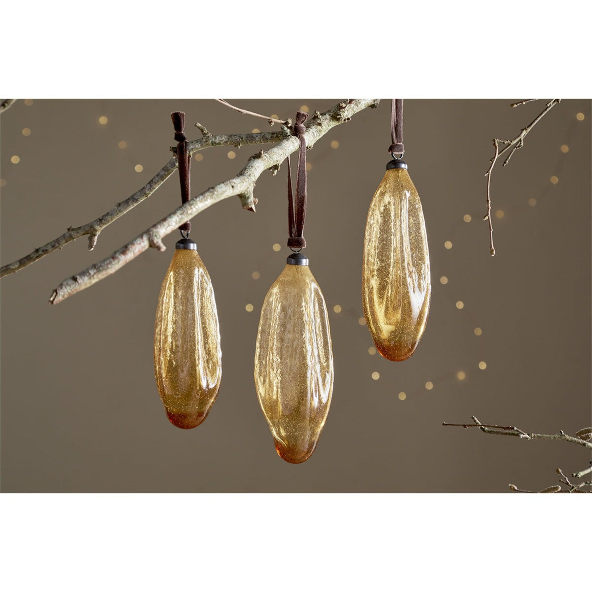 Supara Teardrop Glass Baubles - Ochre - Set of 3