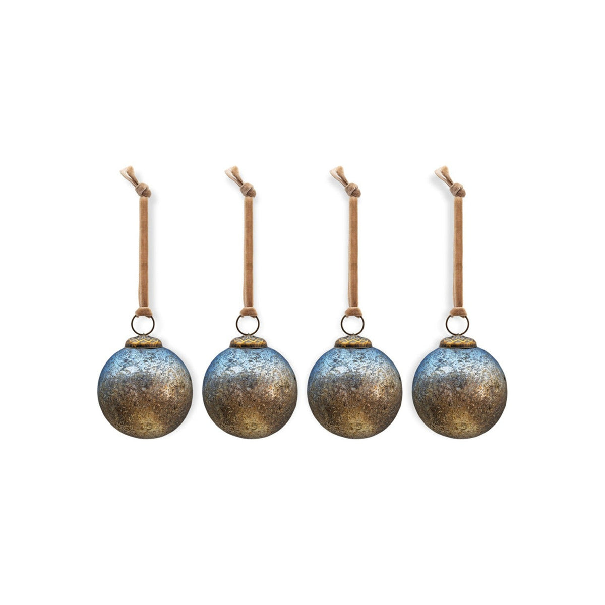 Pasali Recycled Glass Baubles - Blue Smoke - Set of 4