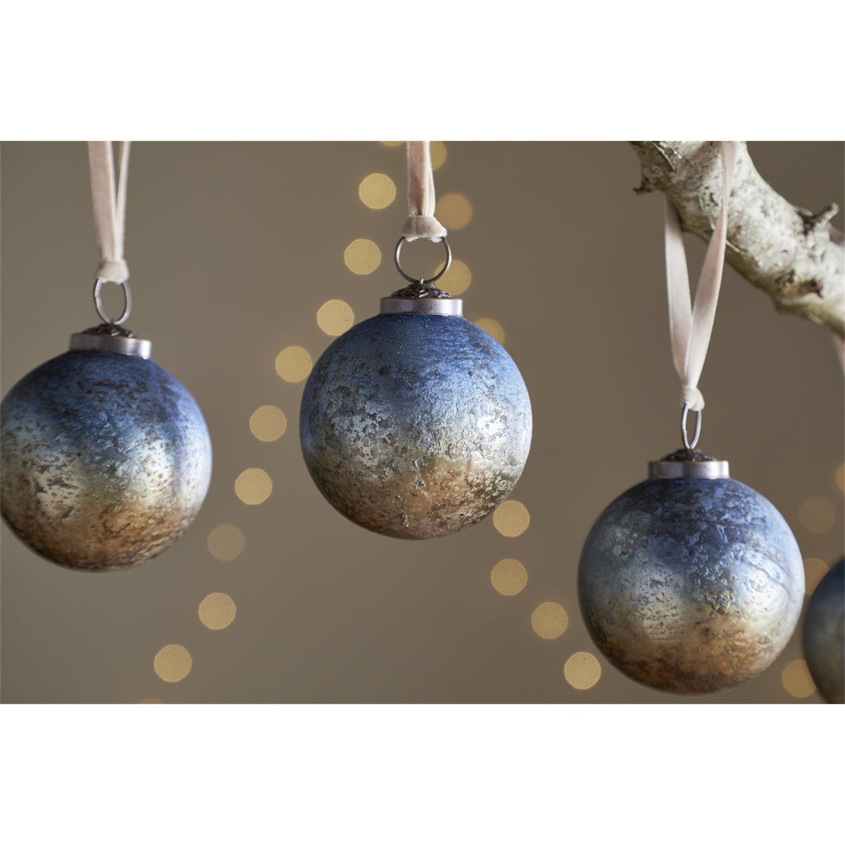 Pasali Recycled Glass Baubles - Blue Smoke - Set of 4