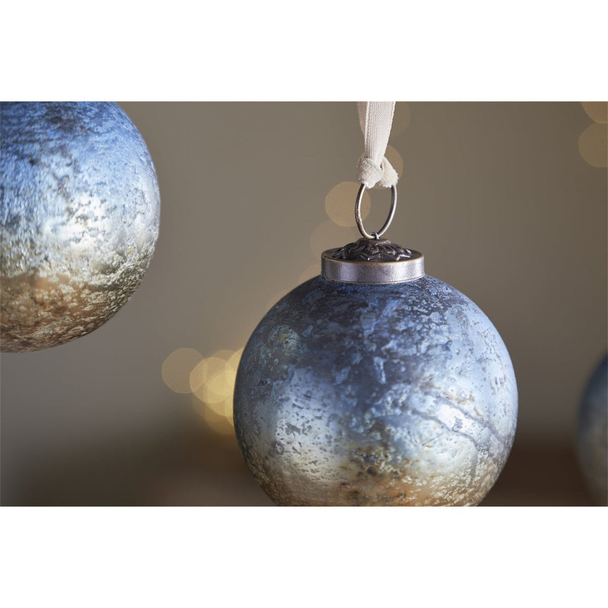 Pasali Recycled Glass Baubles - Blue Smoke - Set of 4
