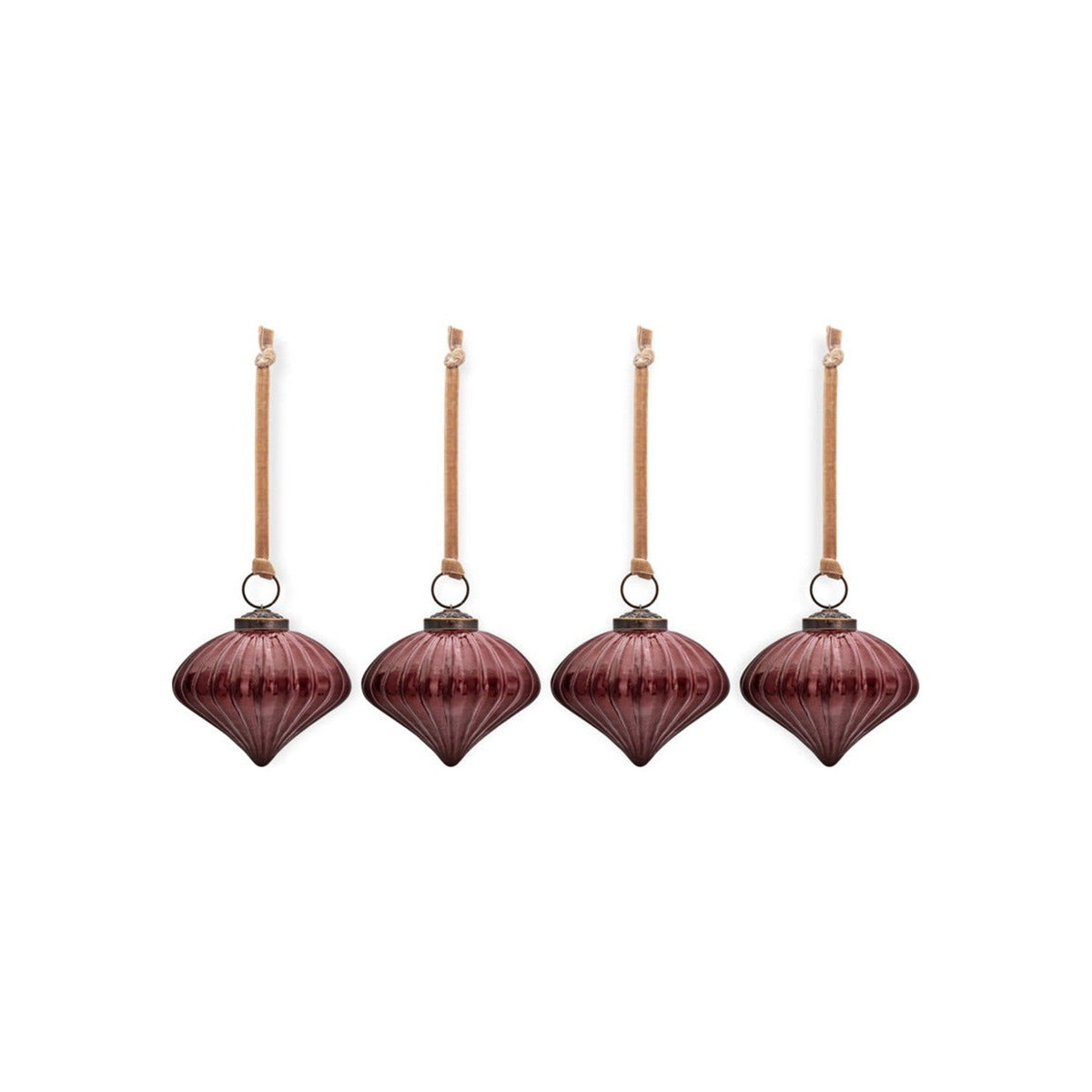 Nagala Ribbed Glass Baubles - Merlot - Set of 4