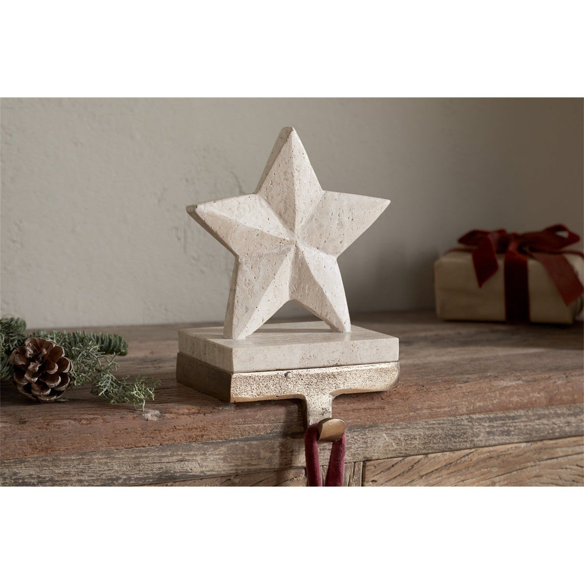 Malaati Travertine Star Christmas Stocking Holder - Beige