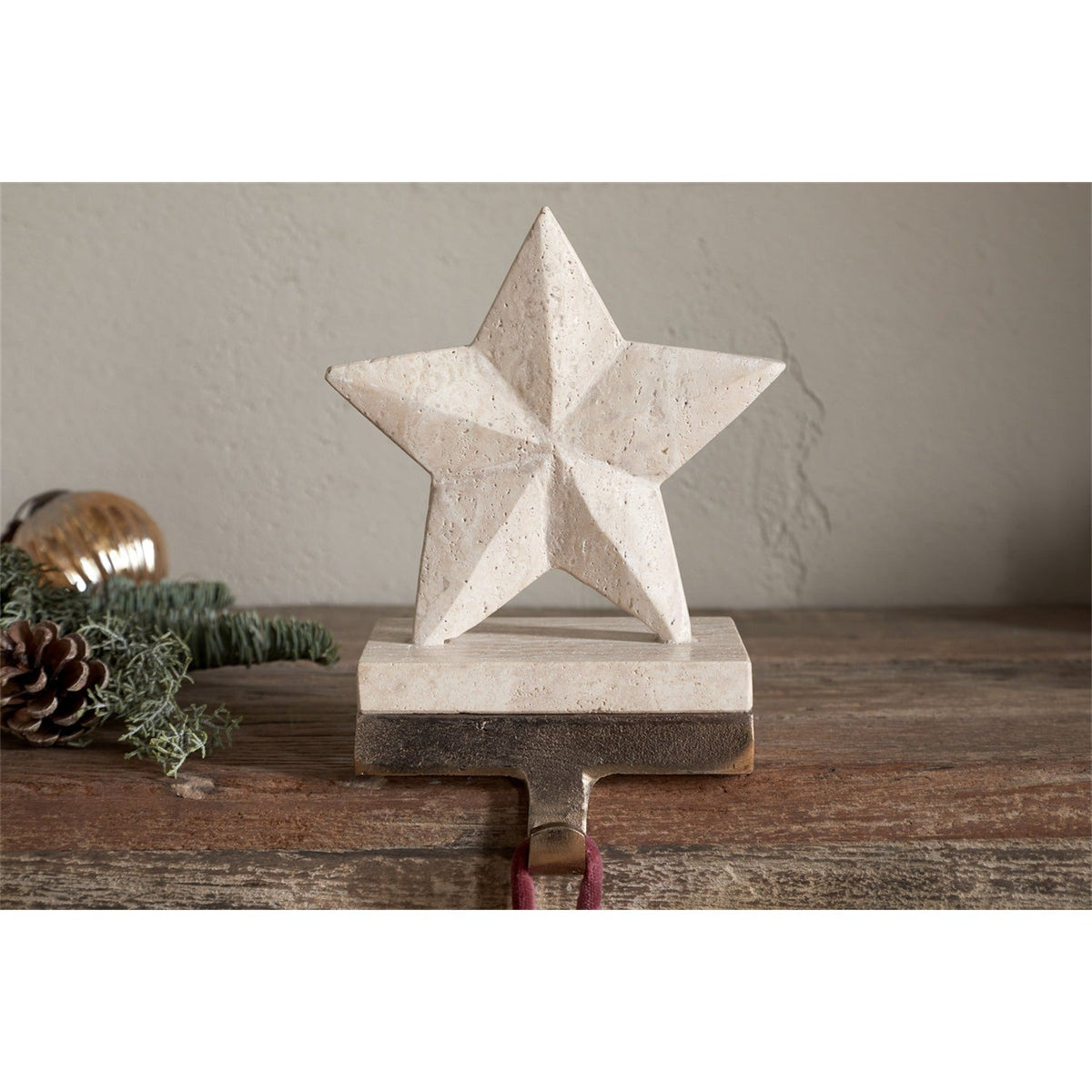 Malaati Travertine Star Christmas Stocking Holder - Beige
