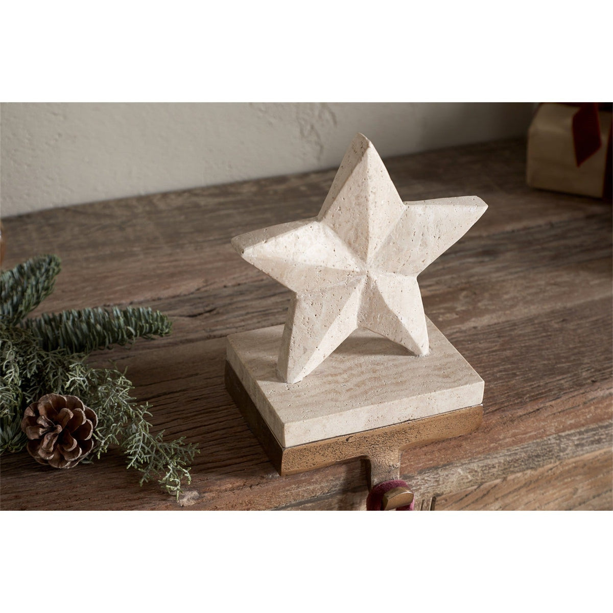 Malaati Travertine Star Christmas Stocking Holder - Beige