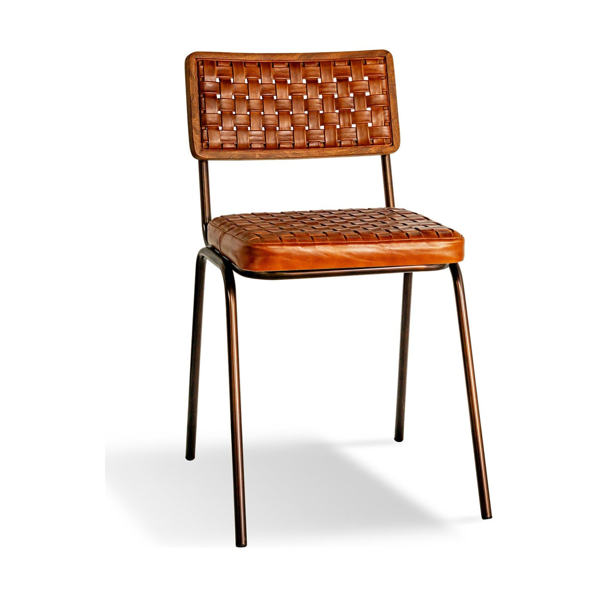 Amala Woven Leather & Iron Dining Chair - Aged Tan