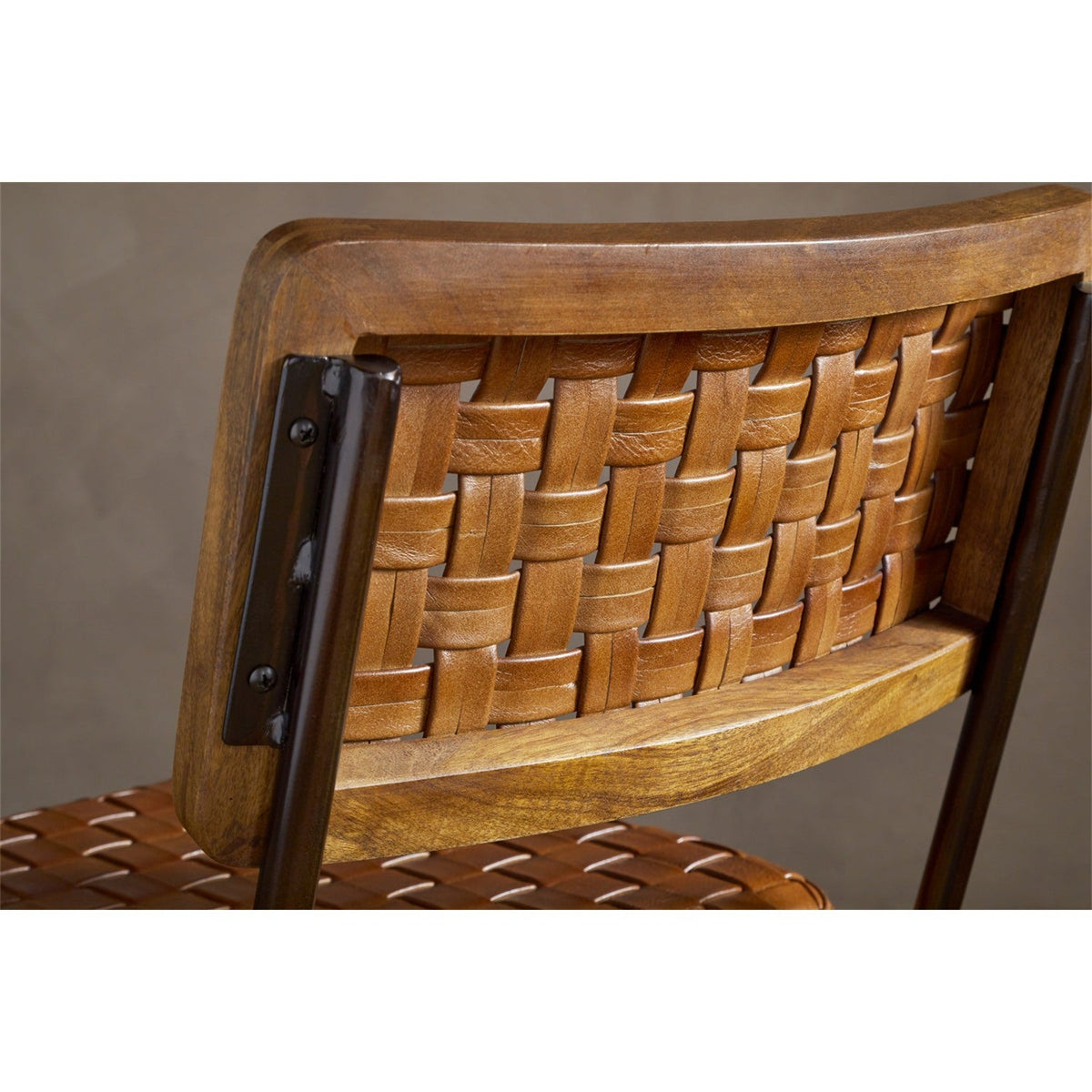 Amala Woven Leather & Iron Dining Chair - Aged Tan