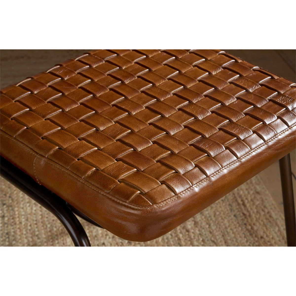 Amala Woven Leather & Iron Dining Chair - Aged Tan