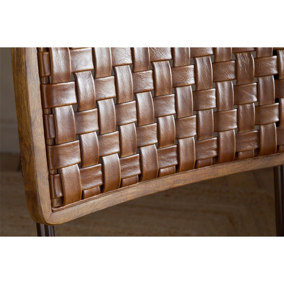 Amala Woven Leather & Iron Dining Chair - Aged Tan