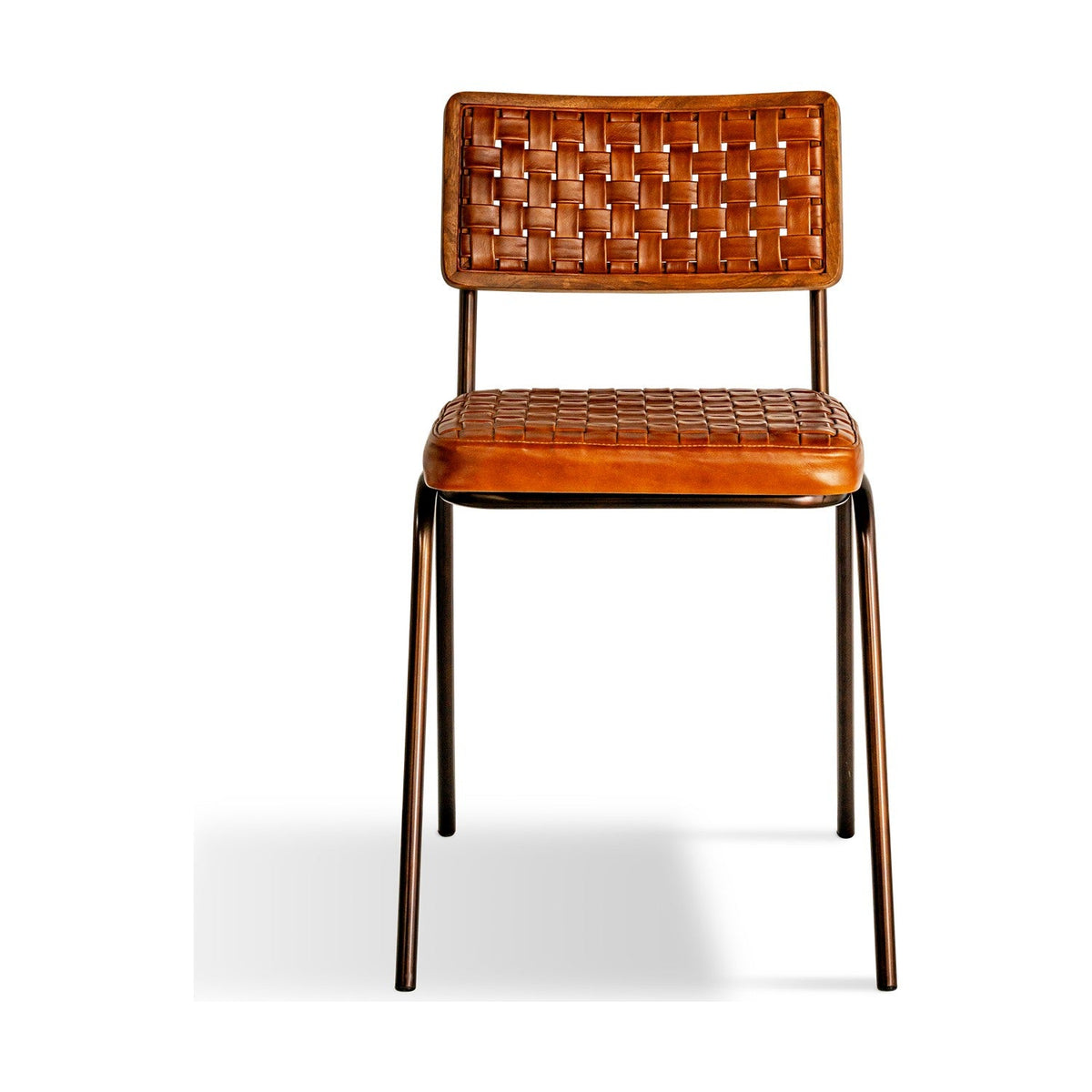 Amala Woven Leather & Iron Dining Chair - Aged Tan