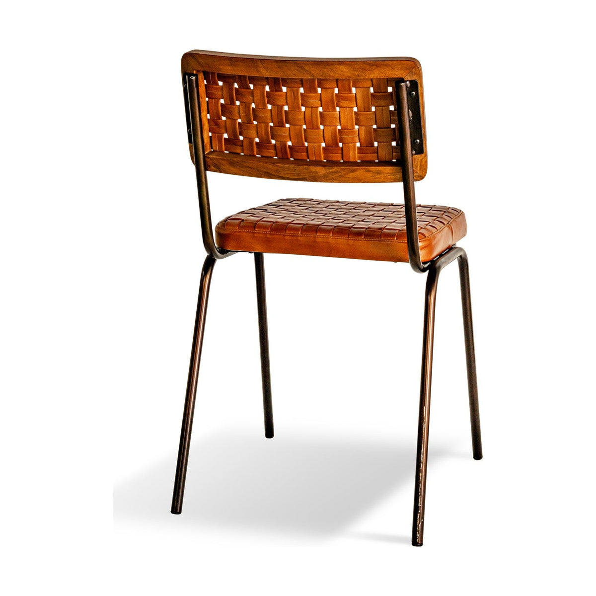 Amala Woven Leather & Iron Dining Chair - Aged Tan