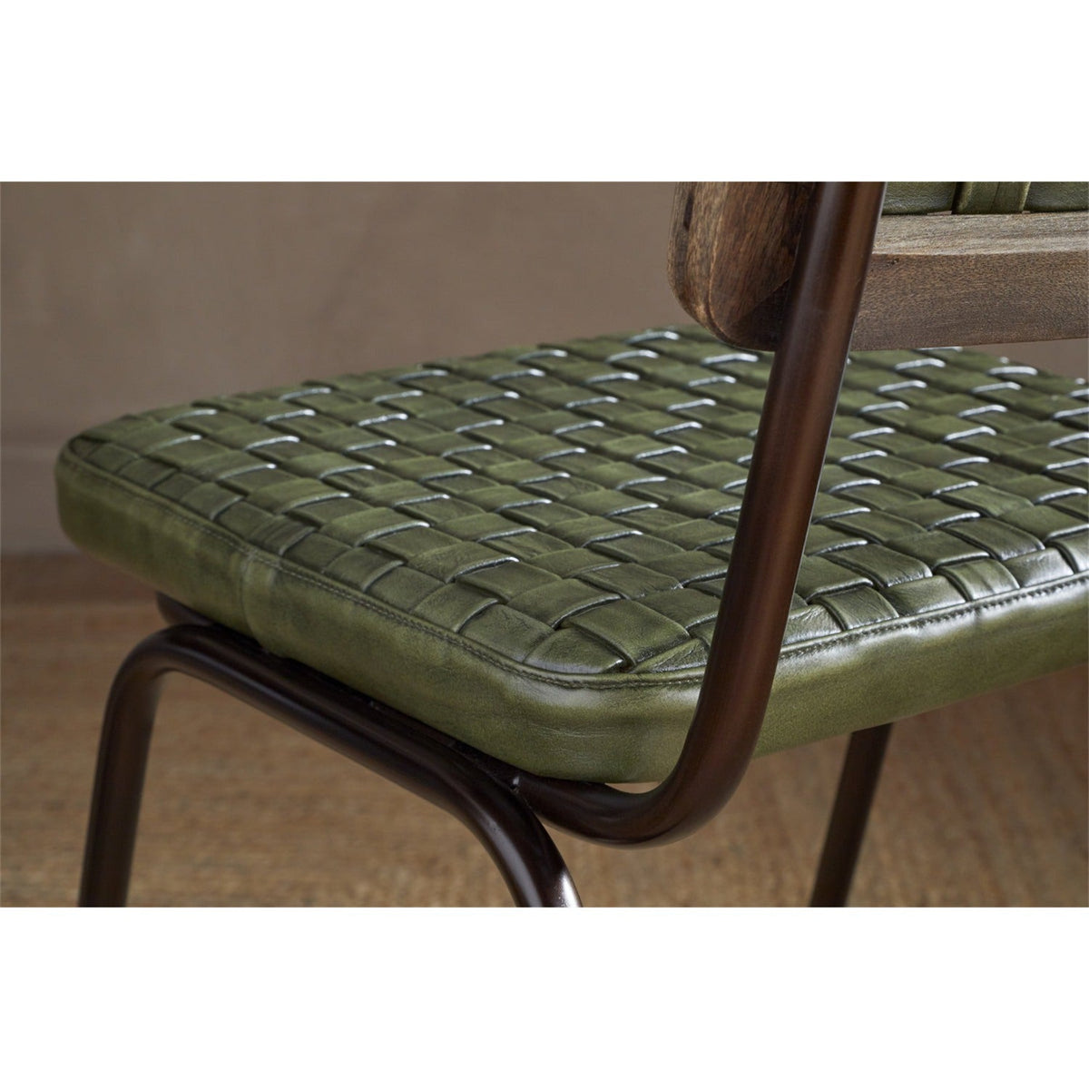 Amala Leather Weave & Iron Dining Chair - Rich Green
